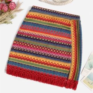 Embroidery Skirt Colorful Knit Fringe